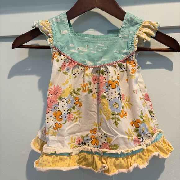 Matilda Jane Dress Toddler Size 4T Swan Floral Ruffle Hem Bloom Spring Summer - Picture 1 of 13